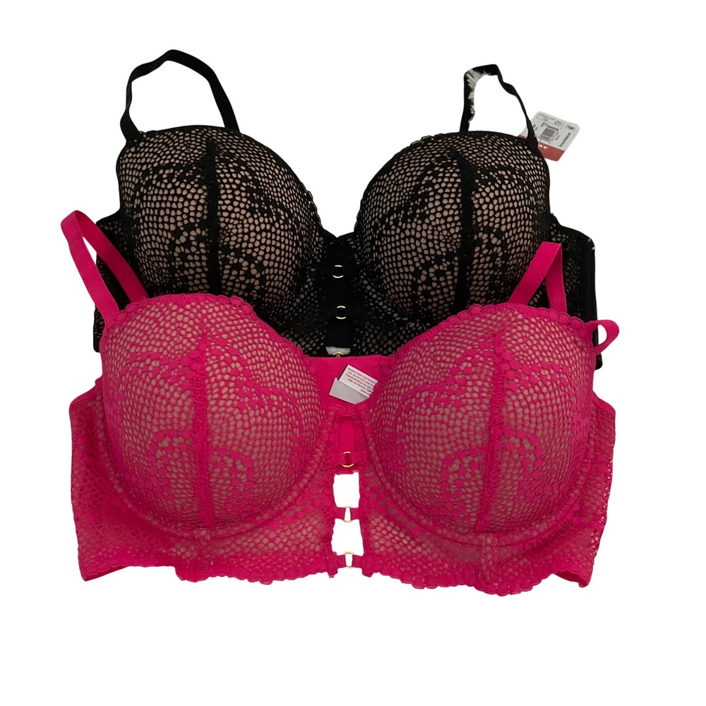 Adored by Adore Me Bundle of 2 Morgan Push Up‎ Bras - Black/Pink - 38C